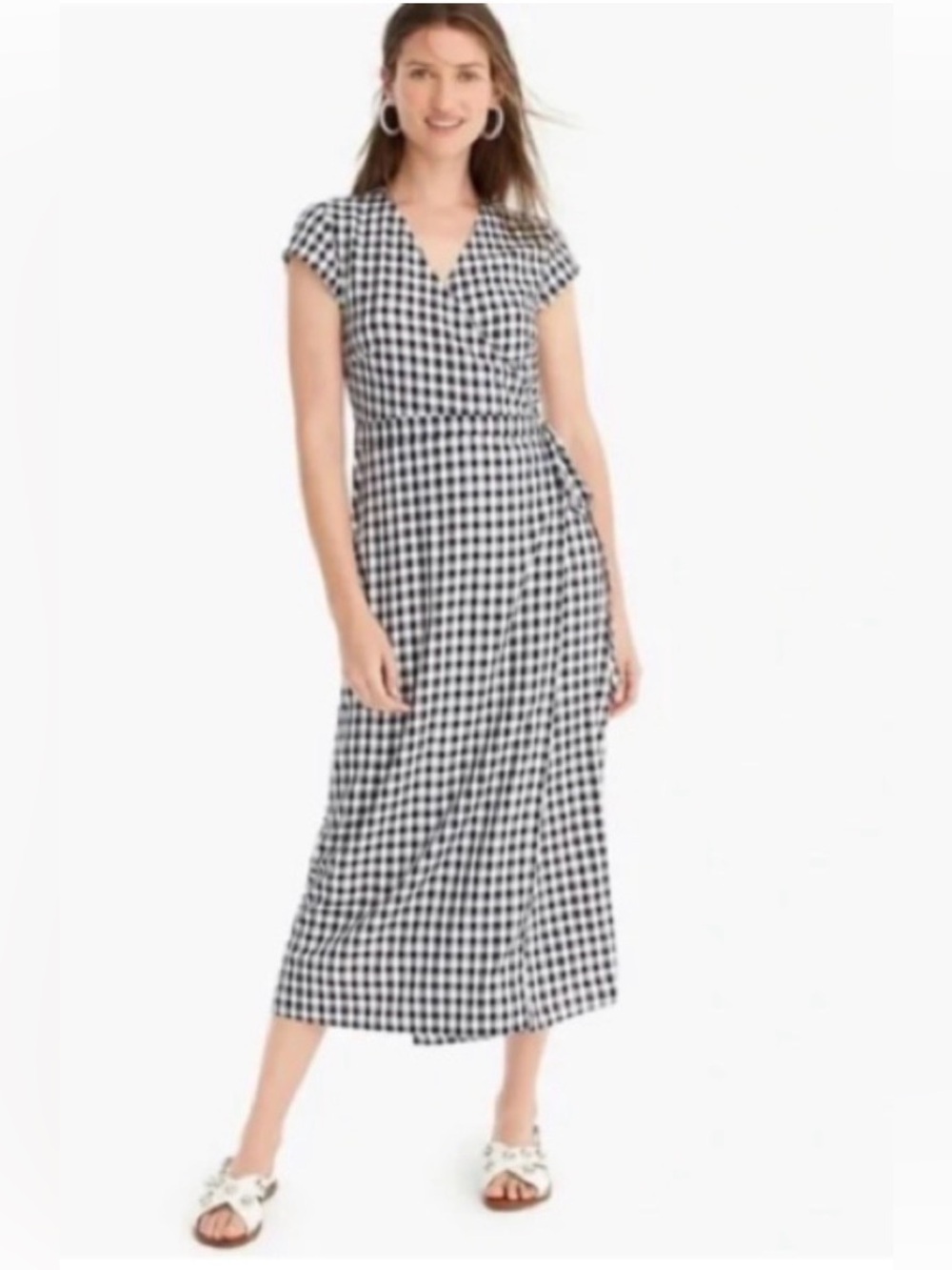 J. Crew Dark Navy & White Gingham Wrap Maxi Dress M - Picture 2 of 10